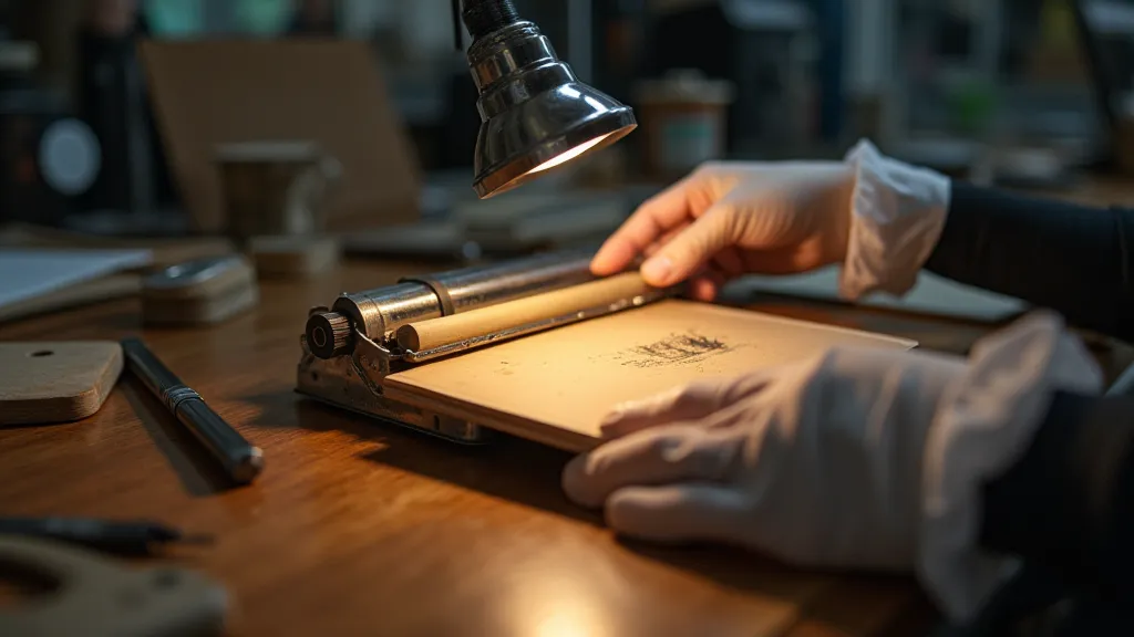 Conservator examining a typewriter ribbon