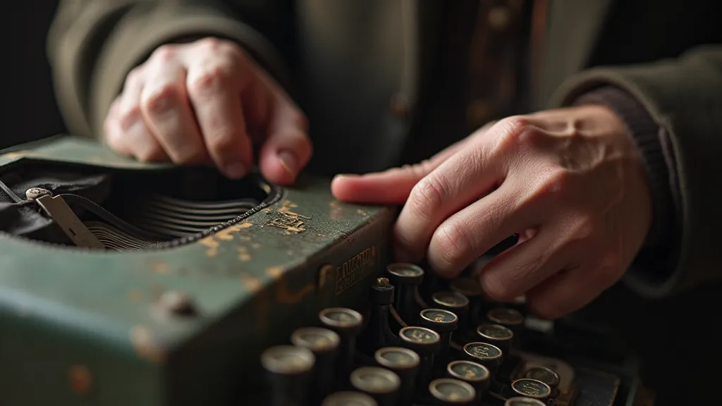 Elderly man examining a typewriter ribbon