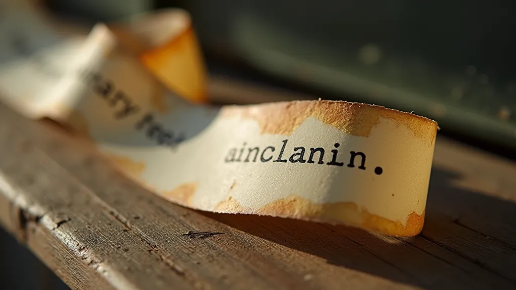 Faded typed text on vintage typewriter ribbon.