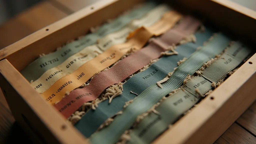 Collection of antique typewriter ribbons in archival sleeves.