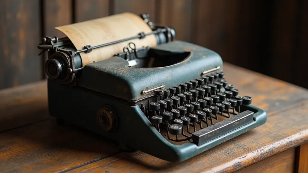 Antique typewriter on desk with faded ribbon