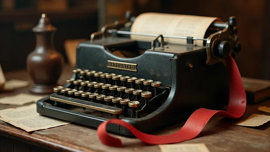 Vintage typewriter and ribbon still life.