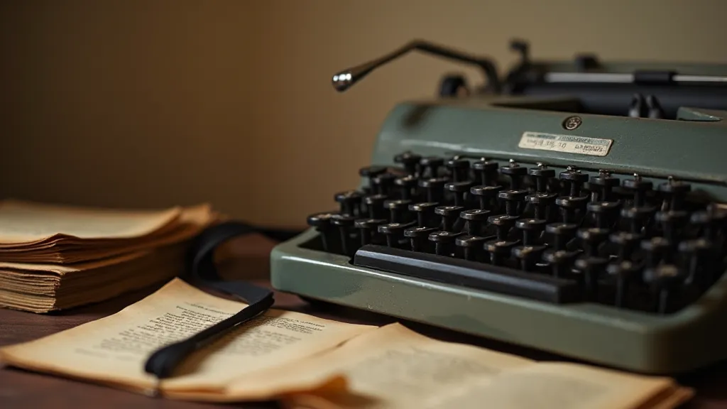 Vintage typewriter with ribbon and manuscript